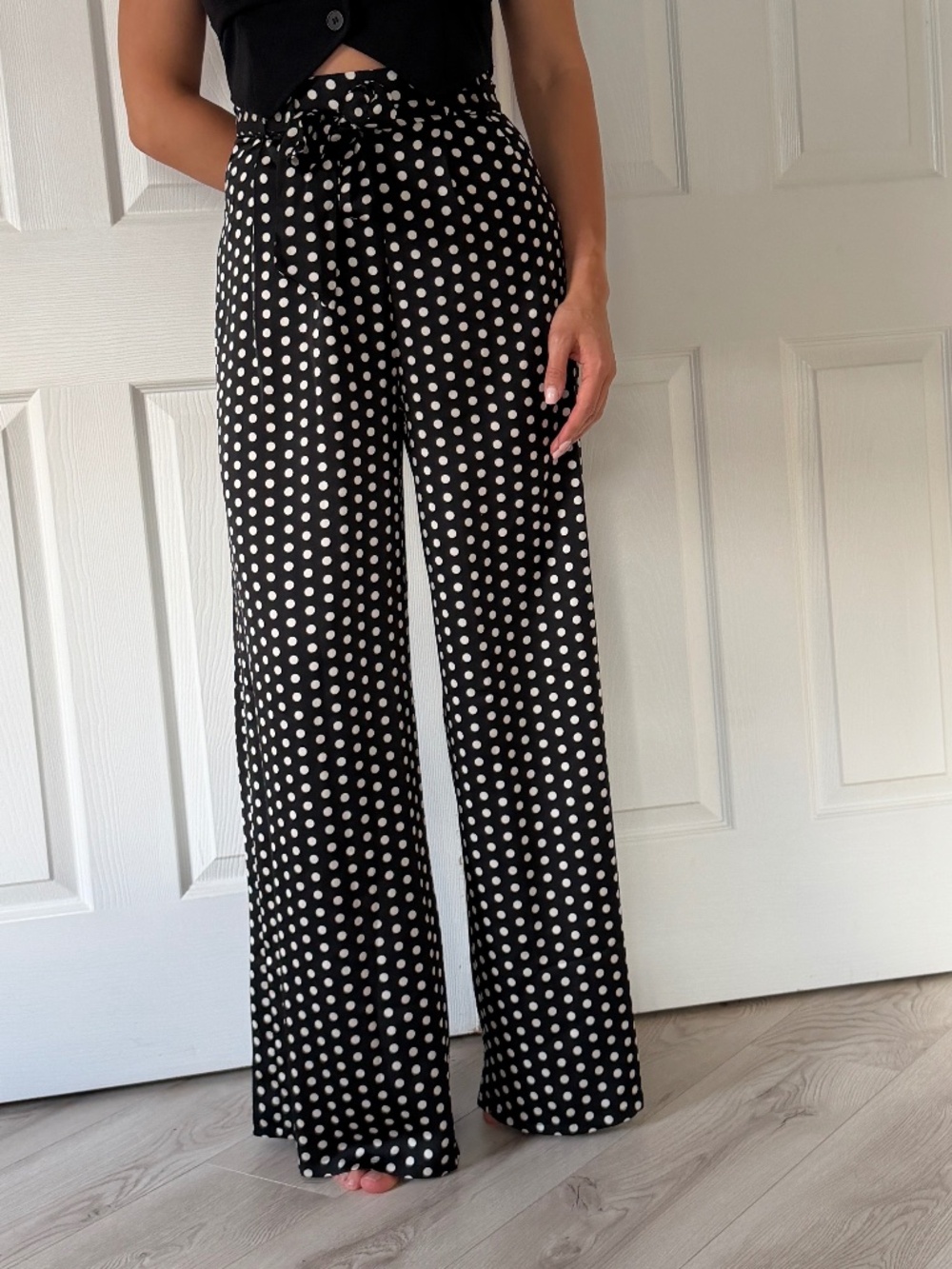 Shop 17  Womens High Waisted Black Polka Dots Pants with Belt Tie Sz. S